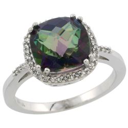 Natural 4.11 ctw Mystic-topaz & Diamond Engagement Ring 10K White Gold - REF-34W3K