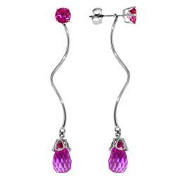 Genuine 6.8 ctw Pink Topaz Earrings Jewelry 14KT White Gold - REF-39M3T