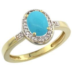 Natural 1.08 ctw Turquoise & Diamond Engagement Ring 14K Yellow Gold - REF-32R8Z