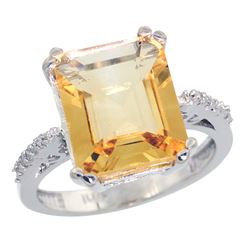 Natural 5.48 ctw Citrine & Diamond Engagement Ring 10K White Gold - REF-39Z6Y