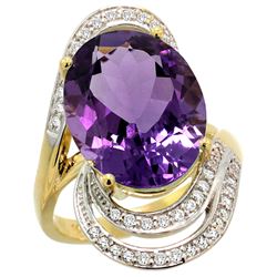 Natural 11.2 ctw amethyst & Diamond Engagement Ring 14K Yellow Gold - REF-95N8G