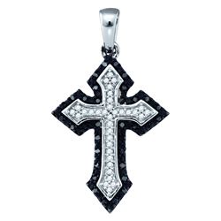 0.2 CTW Black Colored Natural Diamond Cross Crucifix Christian Pendant 10K White Gold