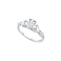 0.01 CTW Diamond Small Dainty Claddagh Engagement Bridal Ring 10K White Gold
