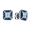 Image 1 : 0.5 CTW Blue Colored Diamond Square Cluster Earrings 10K White Gold