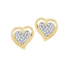 0.1 CTW Natural Diamond Milgrain Heart Cluster Earrings 10K Yellow Gold