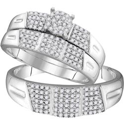 0.5 CTW His & Hers Natural Diamond Cluster Matching Bridal Ring 10K White Gold