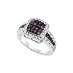 0.5 CTW Cognac-brown Colored Diamond Cluster Square-shape Cocktail Ring 14K White Gold