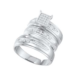 0.3 CTW His & Hers Natural Diamond Cluster Matching Bridal Ring 10K White Gold