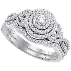 0.5 CTW Natural Diamond Concentric Bridal Engagement Ring 10K White Gold