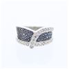 Image 1 : Pave-set Diamond Ring w/ Blue Sapphires in 14K White Gold - REF-81N5A