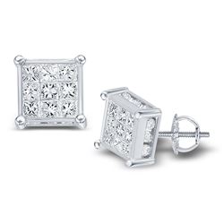 0.23 CTW Princess Natural Diamond Invisible Cluster Earrings 14K White Gold