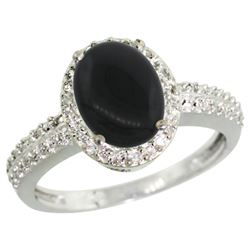 Natural 1.95 ctw Onyx & Diamond Engagement Ring 10K White Gold - REF-30H2W