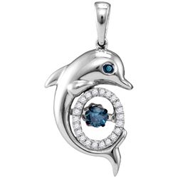 0.25 CTW Blue Colored Diamond Animal Dolphin Pendant 10K White Gold