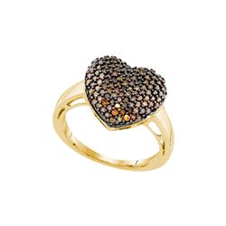 0.6 CTW Cognac-brown Colored Diamond Heart Love Ring 10K Yellow Gold