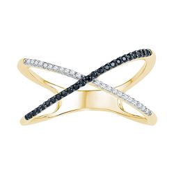 0.16 CTW Black Colored Diamond Crossover Band 10K Yellow Gold