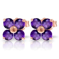 Genuine 1.15 ctw Amethyst Earrings Jewelry 14KT Rose Gold - REF-19H3X