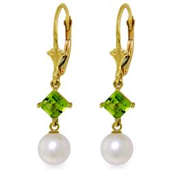 Genuine 5 ctw Blue Topaz & Peridot Earrings Jewelry 14KT Yellow Gold - REF-29W7Y