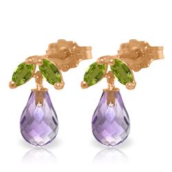 Genuine 3.4 ctw Amethyst & Peridot Earrings Jewelry 14KT Rose Gold - REF-19R3P