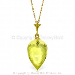 Genuine 9 ctw Quartz Lemon Necklace Jewelry 14KT Yellow Gold - REF-18P2H