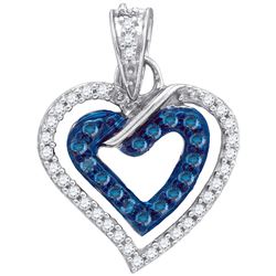 0.25 CTW Blue Colored Diamond Heart Love Pendant 10K White Gold