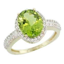 Natural 2.56 ctw Peridot & Diamond Engagement Ring 10K Yellow Gold - REF-37M3H