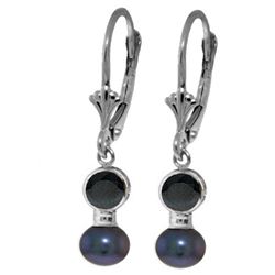 Genuine 5.2 ctw Sapphire & Black Pearl Earrings Jewelry 14KT White Gold - REF-27Y4F