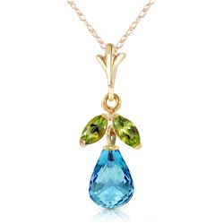 Genuine 1.70 ctw Blue Topaz & Peridot Necklace Jewelry 14KT Yellow Gold - REF-16Y3F