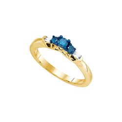 0.27 CTW Blue Colored Diamond 3-stone Bridal Engagement Ring 10K Yellow Gold