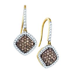 0.6 CTW Cognac-brown Colored Diamond Square Dangle Earrings 10K Yellow Gold
