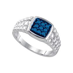 0.25 CTW Mens Masculine Blue-colored Natural Diamond Cluster Square-shape Band 10K White Gold