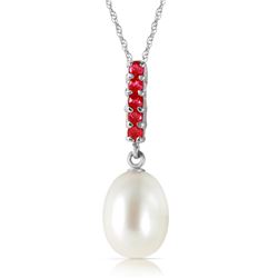 Genuine 4.2 ctw Pearl & Ruby Necklace Jewelry 14KT White Gold - REF-19V3W