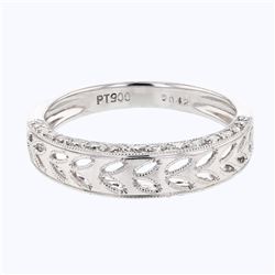 Leaf Design with Millgrain Edge Diamond Band in 14K White Gold - REF-40W6H