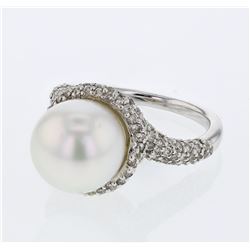 South Sea Pearl Pave-set Diamond Ring in 14K White Gold - REF-137N4A