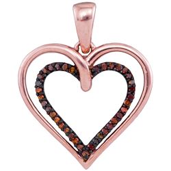 0.1 CTW Red Colored Diamond Heart Love Pendant 10K Rose Gold