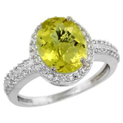 Natural 2.56 ctw Lemon-quartz & Diamond Engagement Ring 10K White Gold - REF-31H9W