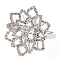 Floral style Round cut Diamond Ring in 14K White Gold - REF-119H3W