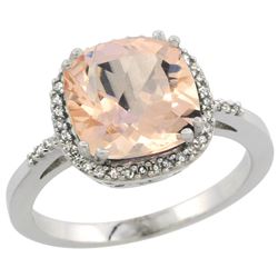 Natural 2.81 ctw Morganite & Diamond Engagement Ring 10K White Gold - REF-59Z7Y