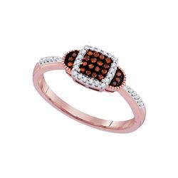 0.18 CTW Red Colored Diamond Square Cluster Ring 10K Rose Gold