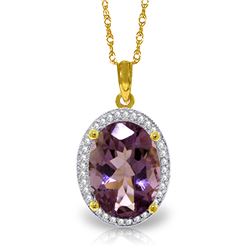 Genuine 5.28 ctw Amethyst & Diamond Necklace Jewelry 14KT Yellow Gold - REF-70X6M