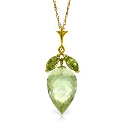 Genuine 10 ctw Green Amethyst & Peridot Necklace Jewelry 14KT Yellow Gold - REF-28Y9F