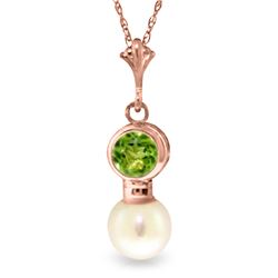 Genuine 1.23 ctw Peridot & Pearl Necklace Jewelry 14KT Rose Gold - REF-18F5Z