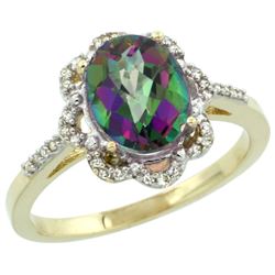 Natural 1.85 ctw Mystic-topaz & Diamond Engagement Ring 10K Yellow Gold - REF-29Y3X