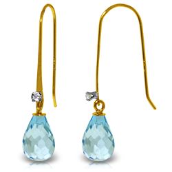 Genuine 1.38 ctw Blue Topaz & Diamond Earrings Jewelry 14KT Yellow Gold - REF-14W6Y