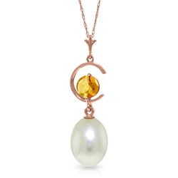 Genuine 4.5 ctw Pearl & Citrine Necklace Jewelry 14KT Rose Gold - REF-20P5H