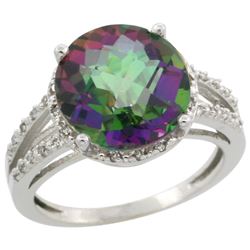 Natural 5.34 ctw Mystic-topaz & Diamond Engagement Ring 14K White Gold - REF-45R5Z