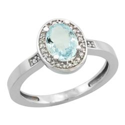 Natural 0.79 ctw Aquamarine & Diamond Engagement Ring 14K White Gold - REF-33G6M