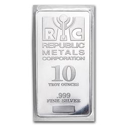 Genuine 10 oz 0.999 Fine Silver Bar - Republic Metals Corp