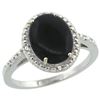 Image 1 : Natural 1.57 ctw Onyx & Diamond Engagement Ring 14K White Gold - REF-32G4M