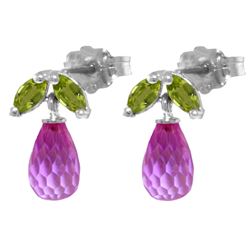 Genuine 3.4 ctw Pink Topaz & Peridot Earrings Jewelry 14KT White Gold - REF-19X3M