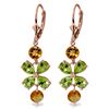 Genuine 5.32 ctw Peridot & Citrine Earrings Jewelry 14KT Rose Gold - REF-50F3Z